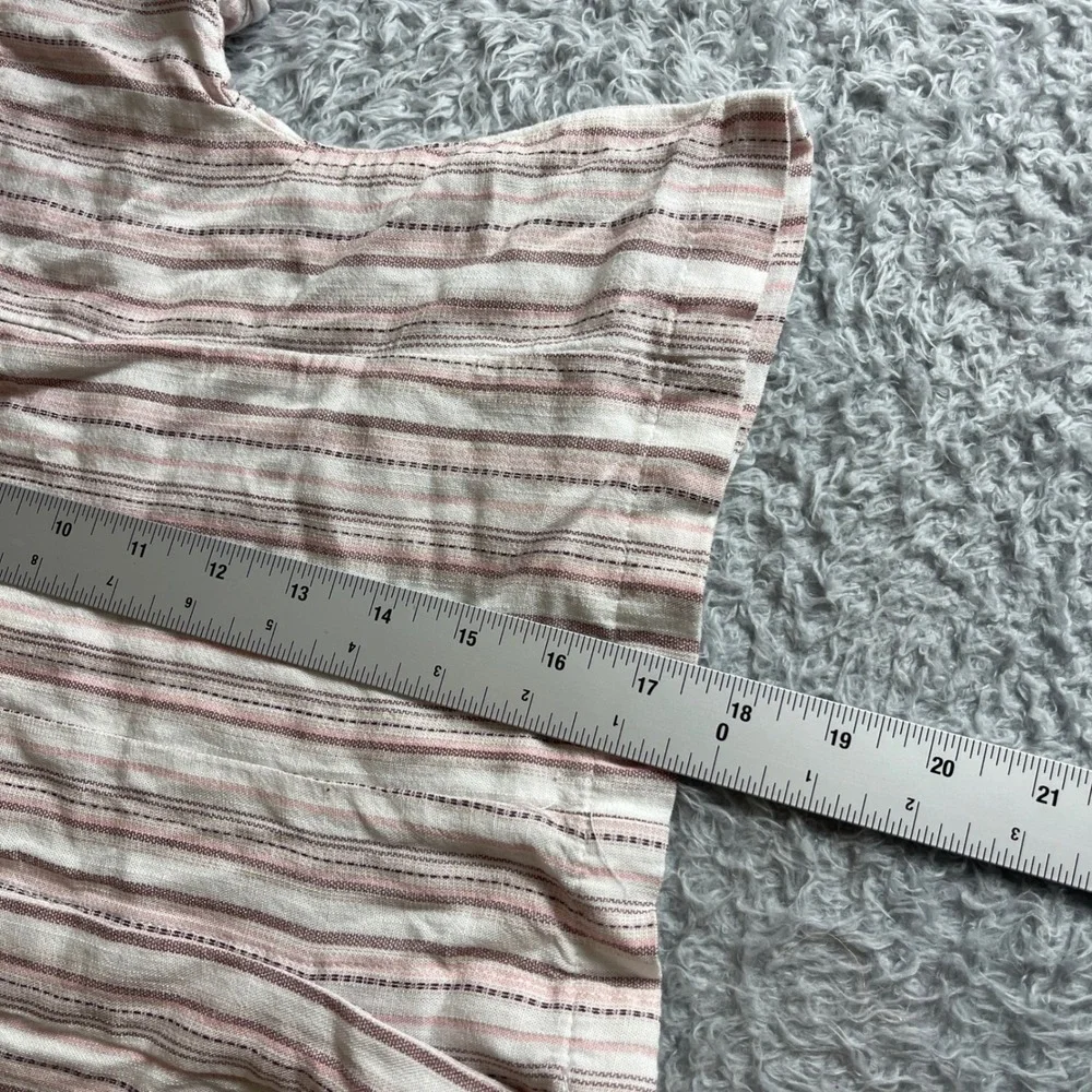 April Kiss Womens Pink Striped Linen Blend Cropped Button Down Shirt Small - Picture 7 of 9